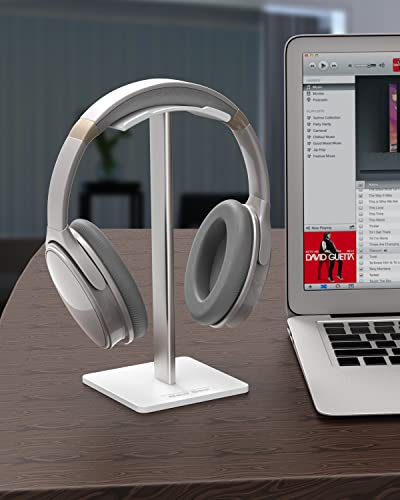 New bee Headphone Stand Headset Holder Earphone Stand with Aluminum Supporting Bar Flexible Headrest ABS Solid Base for All Headphones Size (White) - Image 4