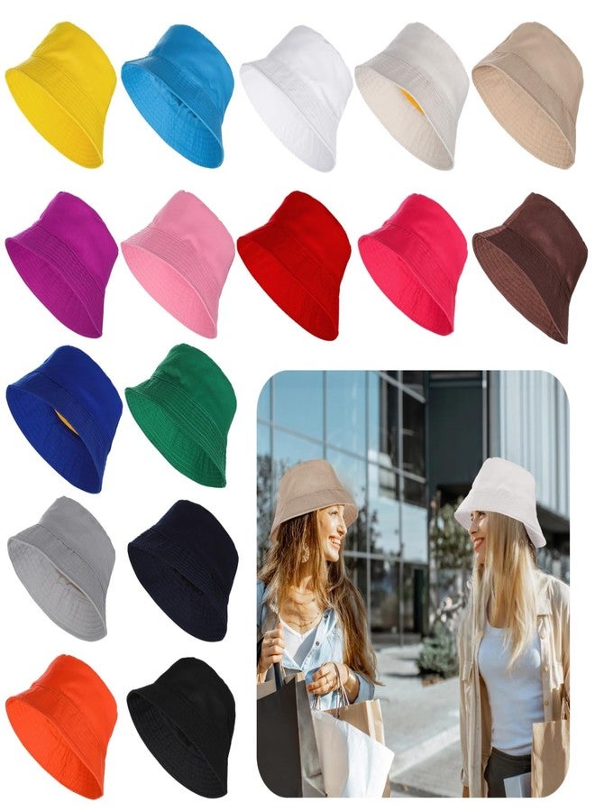 Lnrueg 16 Pcs Bucket Hats Bulk - Fisherman Sun Hats for Men and Women, Unisex Solid Color Bucket Caps, One Size Fits All, Outdoor Fishing Hats for Sports, Travel, Leisure Activities - Image 2
