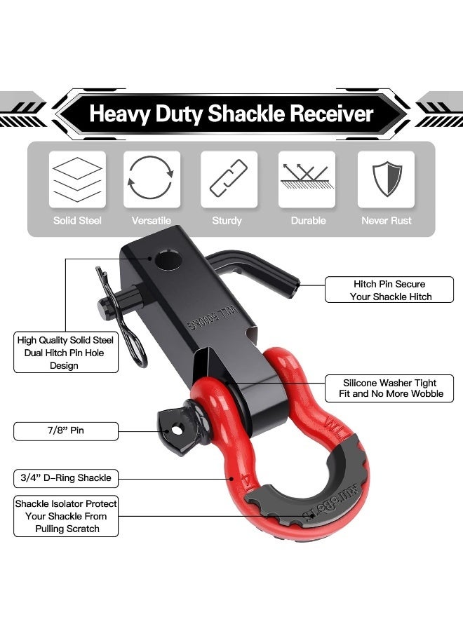 AUTOBOTS Shackle Hitch Receiver 2", 45,000 Lbs Break Strength Heavy Duty Receiver with 5/8" Screw Pin, 3/4" D Ring Shackles, Towing Accessories for Vehicle Recovery Off-Road, Red&Black - Image 2