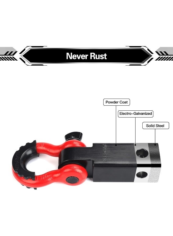 AUTOBOTS Shackle Hitch Receiver 2", 45,000 Lbs Break Strength Heavy Duty Receiver with 5/8" Screw Pin, 3/4" D Ring Shackles, Towing Accessories for Vehicle Recovery Off-Road, Red&Black - Image 4