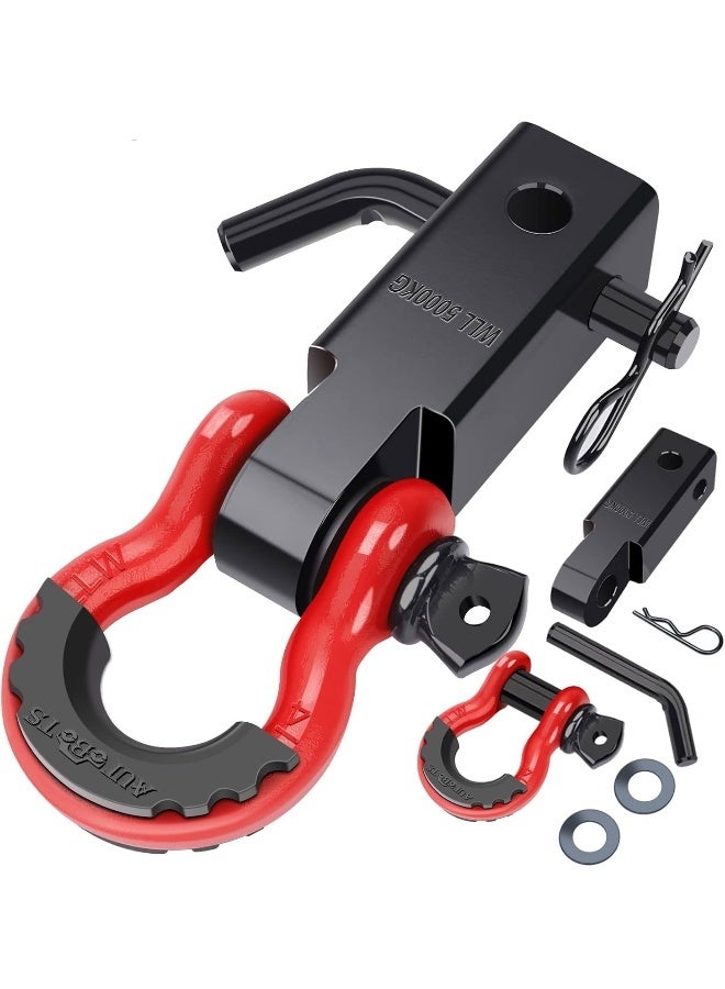 AUTOBOTS Shackle Hitch Receiver 2", 45,000 Lbs Break Strength Heavy Duty Receiver with 5/8" Screw Pin, 3/4" D Ring Shackles, Towing Accessories for Vehicle Recovery Off-Road, Red&Black - Image 1