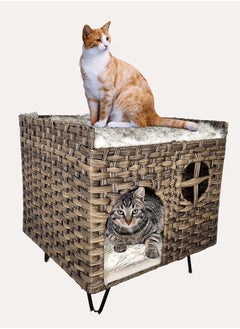 Cat Bed, Pet Bed, Square Home Design, Design Friendly, Cozy Cats, Warm And Soft, Kitten Bed, Stylish, Easy To Clean, Cushioned, Indoor, Dark Brown & Black Color, 52 Cm Height