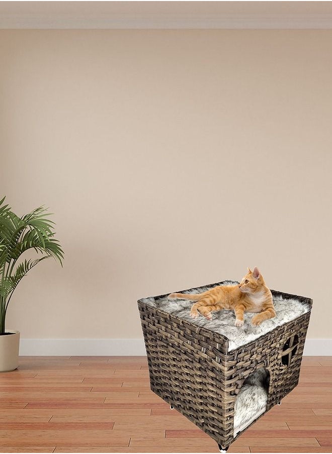 MAJIBAO - Cat Bed, Pet Bed, Square Home Design, Design Friendly, Cozy Cats, Warm And Soft, Kitten Bed, Stylish, Easy To Clean, Cushioned, Indoor, Dark Brown & Black Color, 52 Cm Height - Image 1