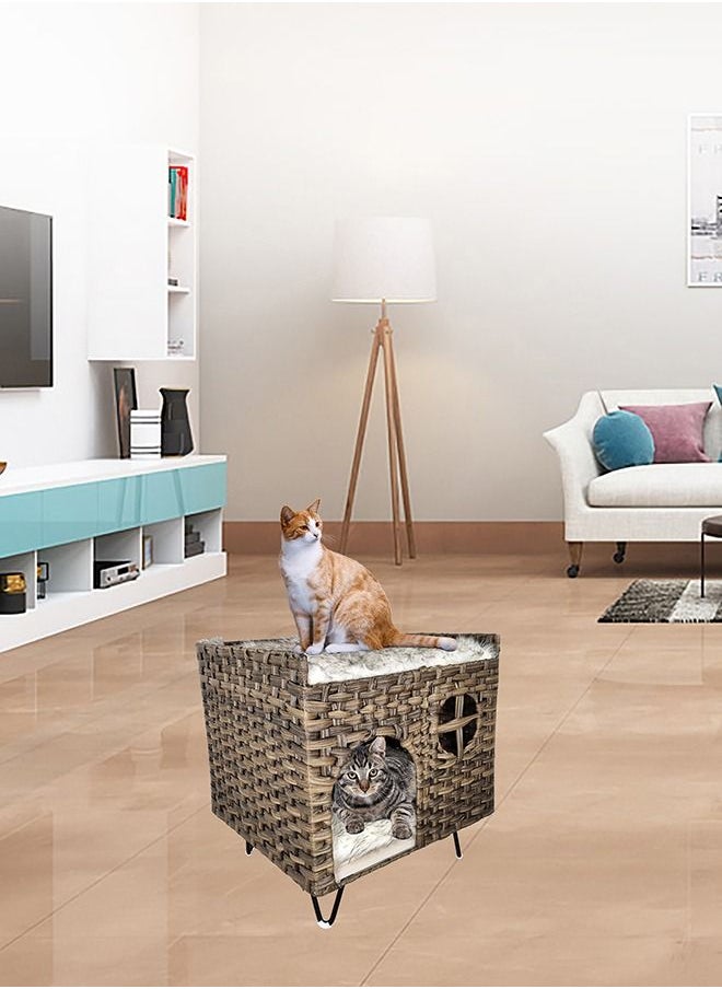 MAJIBAO - Cat Bed, Pet Bed, Square Home Design, Design Friendly, Cozy Cats, Warm And Soft, Kitten Bed, Stylish, Easy To Clean, Cushioned, Indoor, Dark Brown & Black Color, 52 Cm Height - Image 1