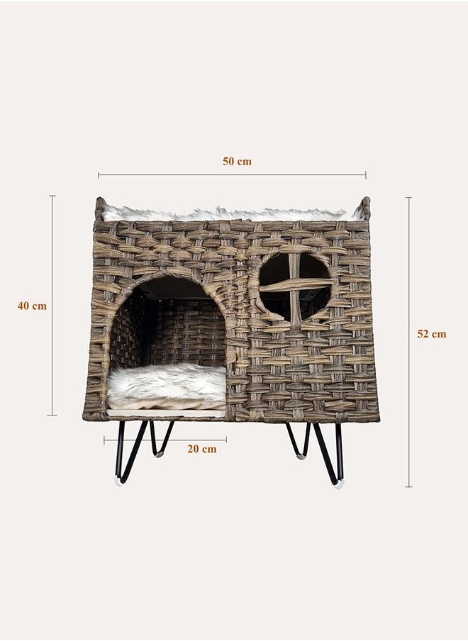MAJIBAO - Cat Bed, Pet Bed, Square Home Design, Design Friendly, Cozy Cats, Warm And Soft, Kitten Bed, Stylish, Easy To Clean, Cushioned, Indoor, Dark Brown & Black Color, 52 Cm Height - Image 1