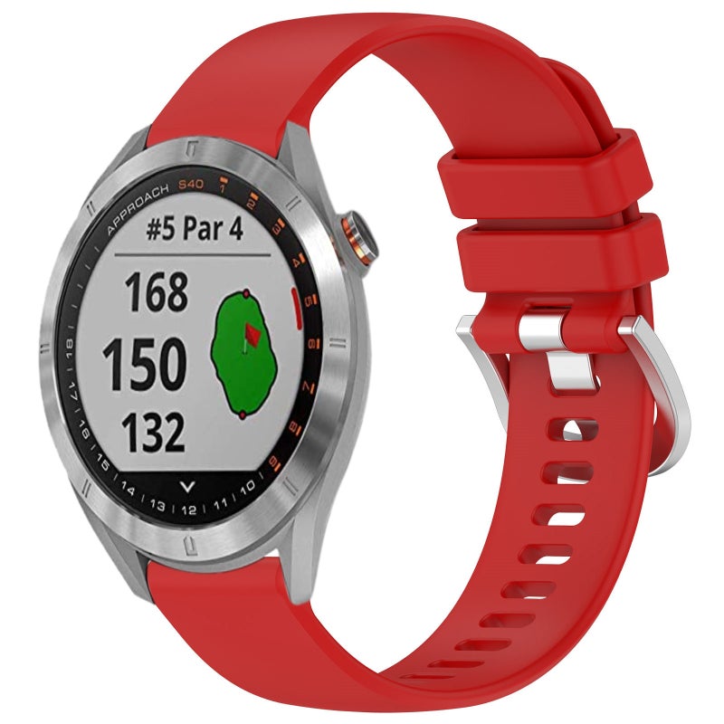 S-TOP For Garmin Approach S40 Liquid Glossy Silver Buckle Silicone Watch Band(Red) - Image 1