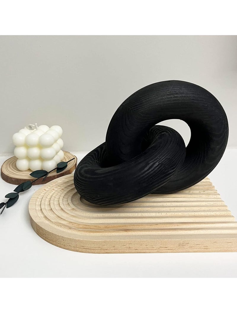 FFD Hand Carved Wooden Chain Link Decor - 2-Link Round Coffee Table Wood Knot - Boho Farmhouse Home Decorations for Living Room, Bedroom, Shelf, Dining Table - Image 1