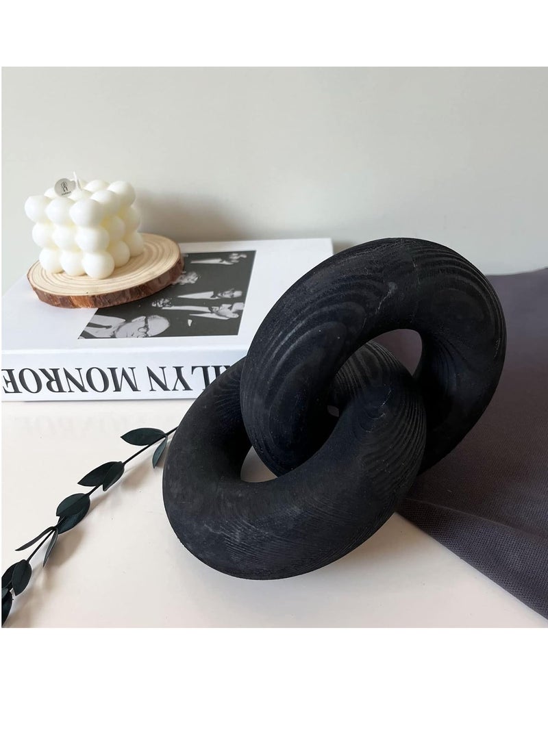 FFD Hand Carved Wooden Chain Link Decor - 2-Link Round Coffee Table Wood Knot - Boho Farmhouse Home Decorations for Living Room, Bedroom, Shelf, Dining Table - Image 3