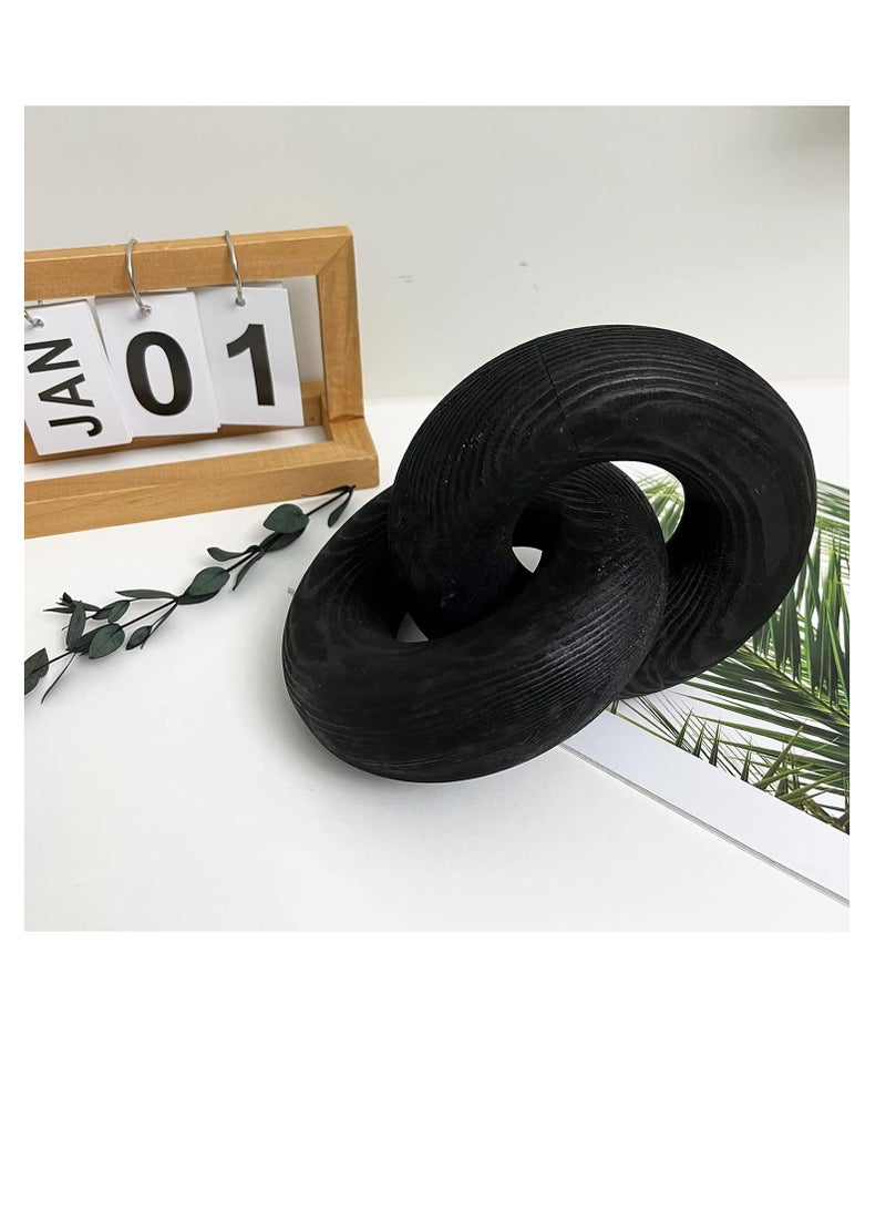 FFD Hand Carved Wooden Chain Link Decor - 2-Link Round Coffee Table Wood Knot - Boho Farmhouse Home Decorations for Living Room, Bedroom, Shelf, Dining Table - Image 5