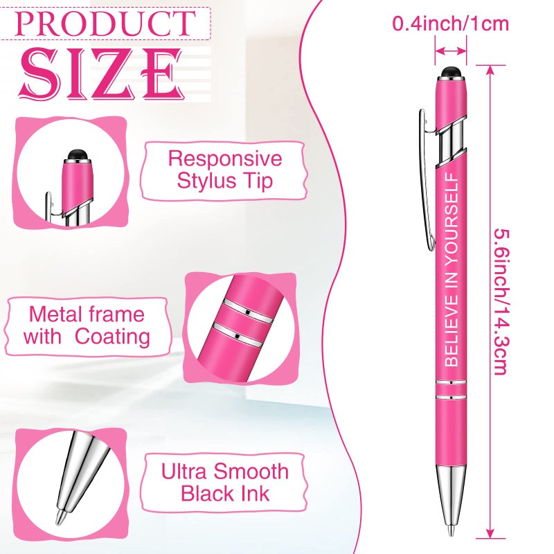 Zonon 12 Pcs Inspirational Pens Bulk Funny Ballpoint Pen with Stylus Tip Motivational Gifts for Christmas Teacher Coworkers Nurse School Office Supplies(Pink Boss Lady) - Image 2