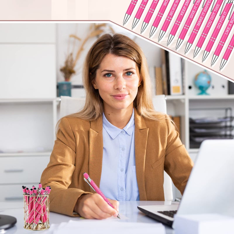 Zonon 12 Pcs Inspirational Pens Bulk Funny Ballpoint Pen with Stylus Tip Motivational Gifts for Christmas Teacher Coworkers Nurse School Office Supplies(Pink Boss Lady) - Image 5