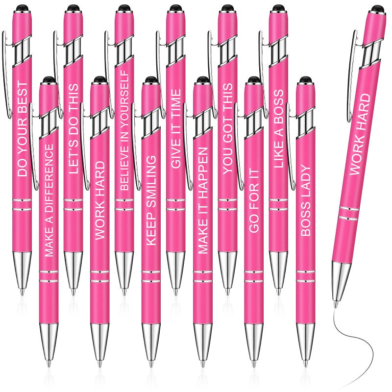 Zonon 12 Pcs Inspirational Pens Bulk Funny Ballpoint Pen with Stylus Tip Motivational Gifts for Christmas Teacher Coworkers Nurse School Office Supplies(Pink Boss Lady) - Image 1