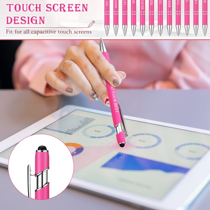 Zonon 12 Pcs Inspirational Pens Bulk Funny Ballpoint Pen with Stylus Tip Motivational Gifts for Christmas Teacher Coworkers Nurse School Office Supplies(Pink Boss Lady) - Image 4