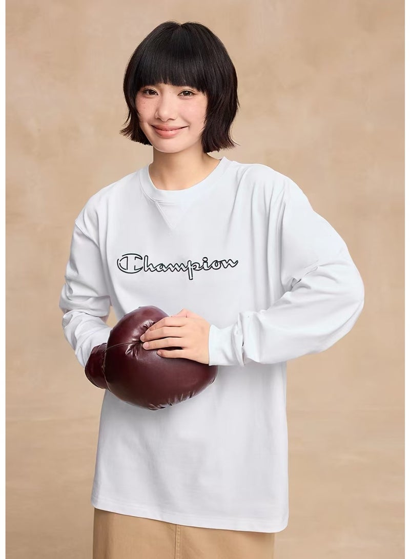 Champion Letter‑Print Crew‑Neck White Long‑Sleeve T‑Shirt Size S - Image 1