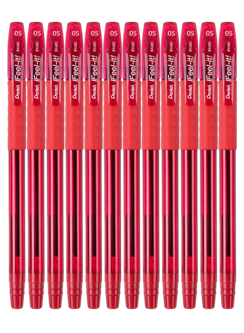 Pentel 12-Piece Ifeel-It Ballpoint Pen 0.5mm Tip Red Ink - Image 1