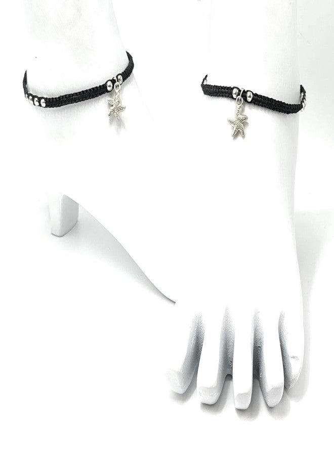 Jyokrish Handmade Adjustable Black Thread Hnaging Smile Star-Fish Anklet For Women | girls | Nazariya |Payal | Adult |Free Size | Pair of 1 - Image 2