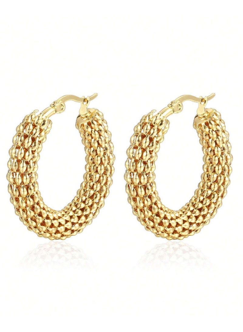 إيكوال حلق اذن نسائي دائري من الاستانلس ستيل أنيق باللون الذهبي - Image 2