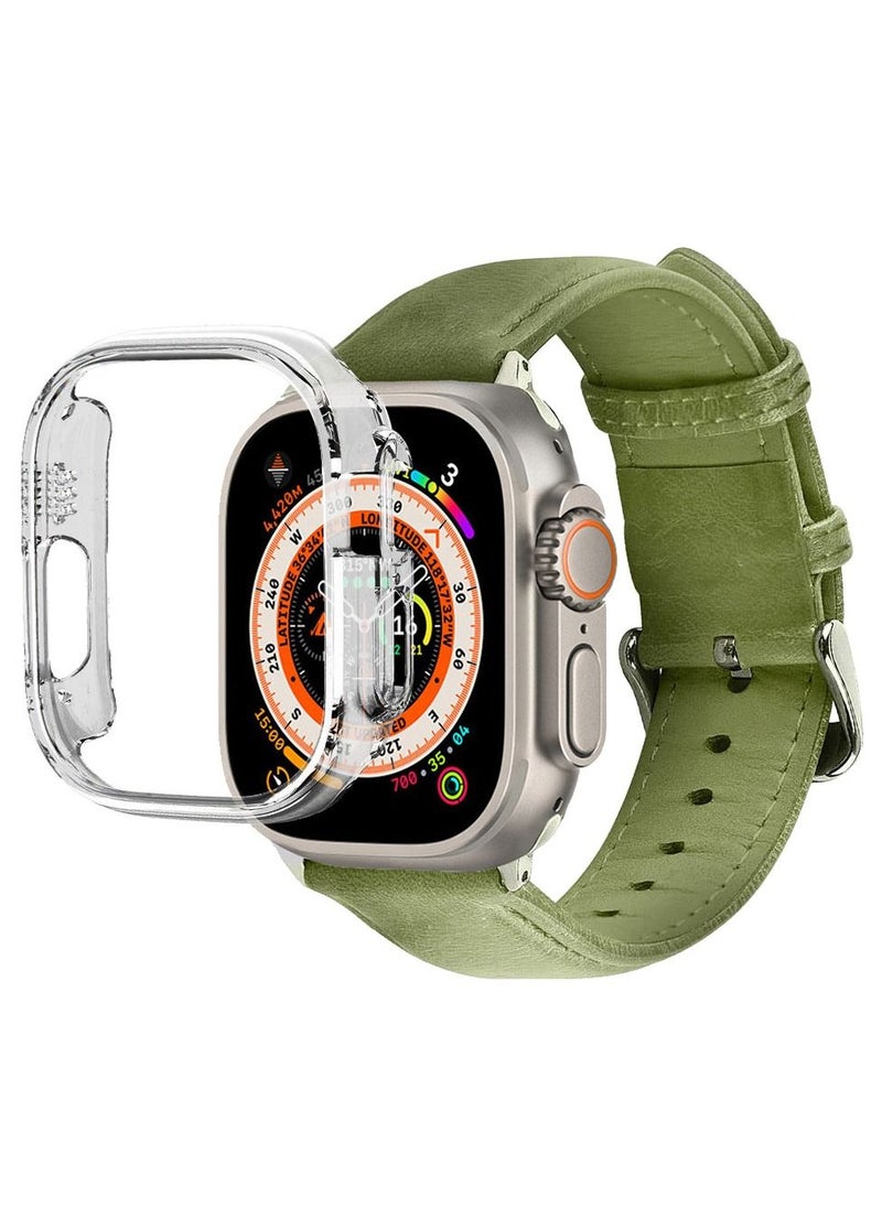 CATANES - 2 Packs For Apple Watch Band 49mm Leather Band Buckle Strap Wristband and Clear Cup Holder Olive Green - Image 1