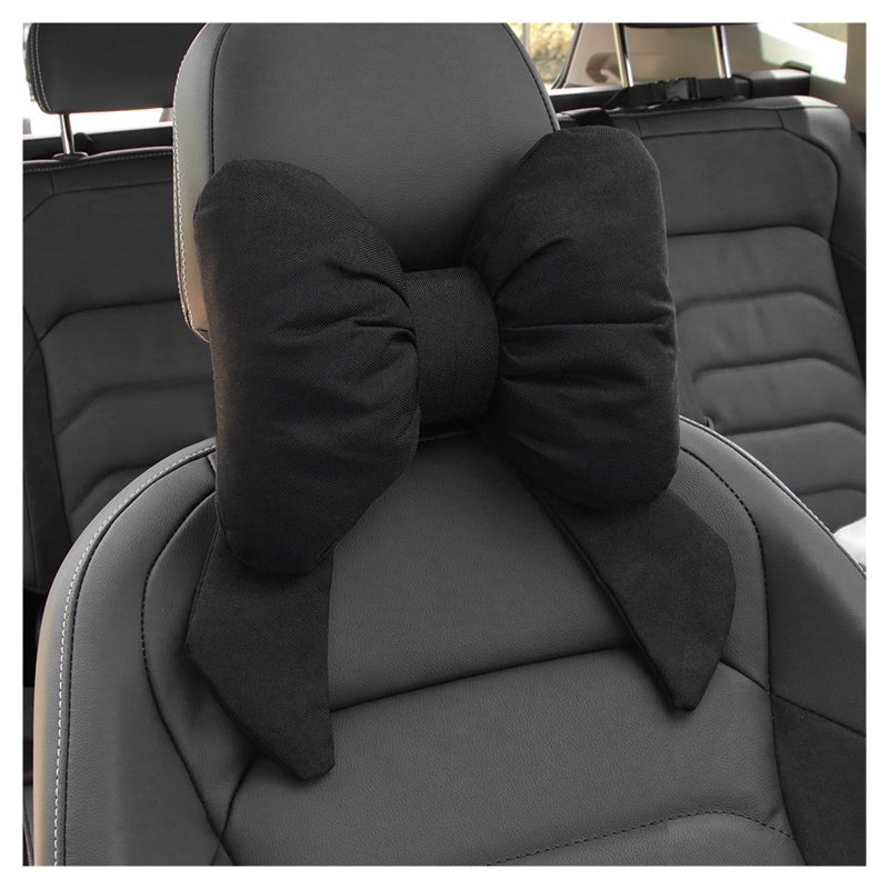 Figpade Cute Bow Car Headrest Pillow,Comfortable & Breathable Car Neck Pillows for Relief Neck Fatigue,Universal Head Rest Pillow for Cars Decoration as Birthday Gifts for Women,Girl (Black) - Image 1