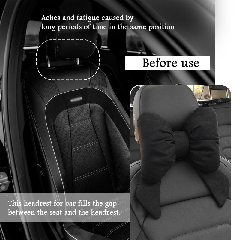 Figpade Cute Bow Car Headrest Pillow,Comfortable & Breathable Car Neck Pillows for Relief Neck Fatigue,Universal Head Rest Pillow for Cars Decoration as Birthday Gifts for Women,Girl (Black) - Image 5