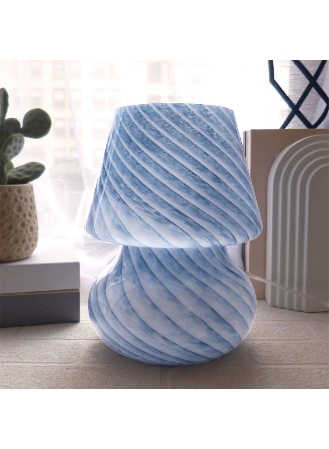 HXD Zoomlion 2 Pack Blue Stripe Glass Mushroom Table Lamps, 10" H x 7.5" W, Plug-In Decorative Bedside Night Lamps – Modern Lighting for Bedroom, Living Room, Office & Home Décor - Image 2
