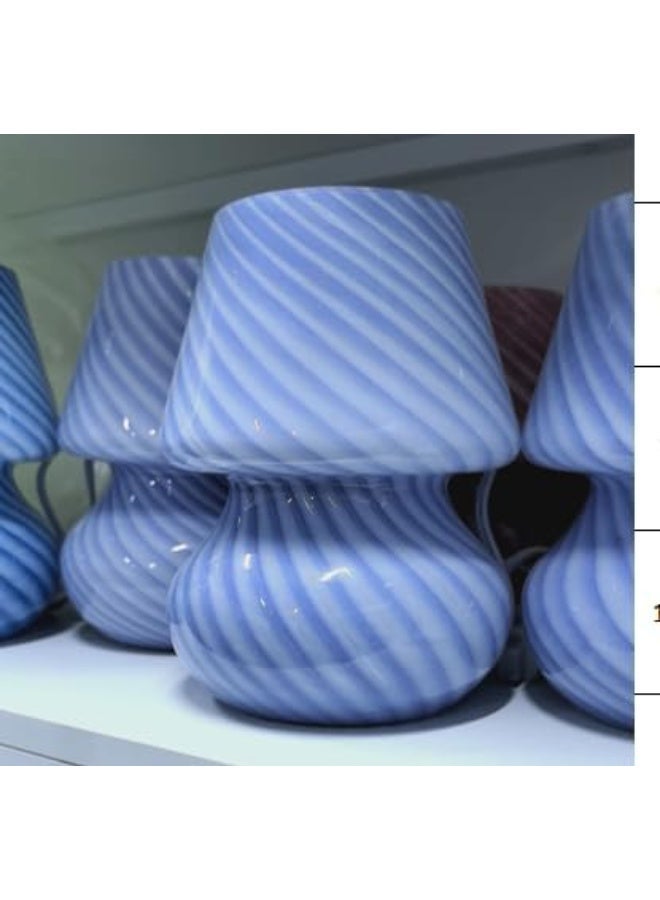 HXD Zoomlion 2 Pack Blue Stripe Glass Mushroom Table Lamps, 10" H x 7.5" W, Plug-In Decorative Bedside Night Lamps – Modern Lighting for Bedroom, Living Room, Office & Home Décor - Image 5
