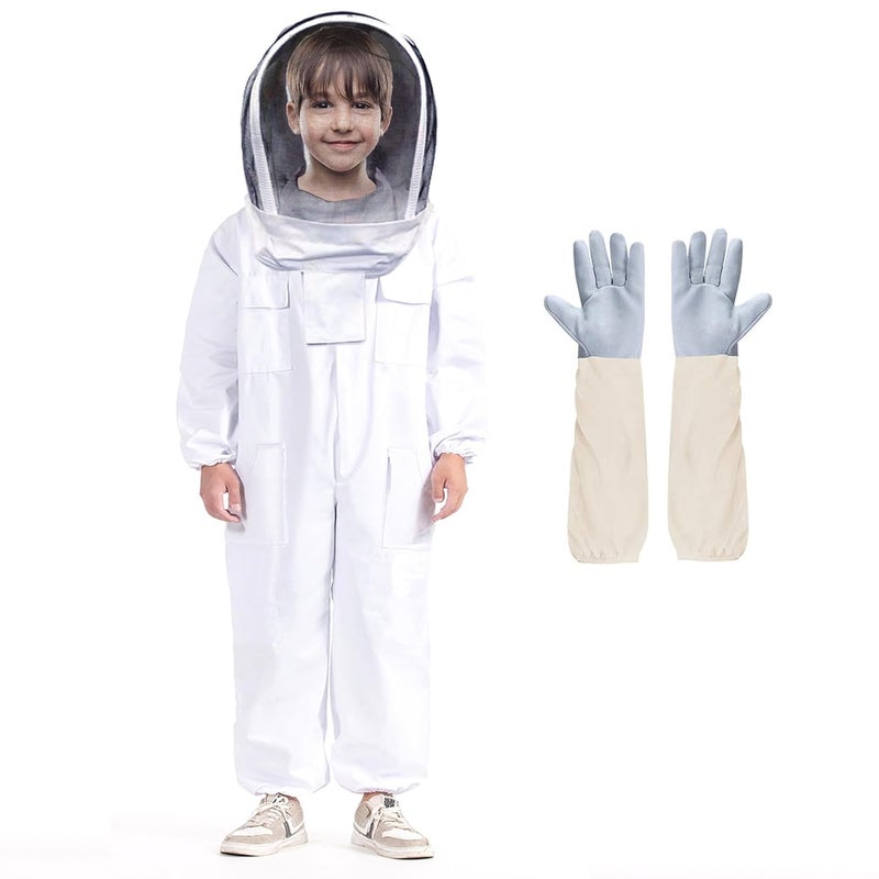LONGADS Professional Bee Suit for Kid and Girl,Beekeeping Suit Beekeeper with Glove &Ventilated Hood, Multi-Size Bee Outfit for Bee Keeper (Kid-M for 3'4"-3'9") for Christmas - Image 1