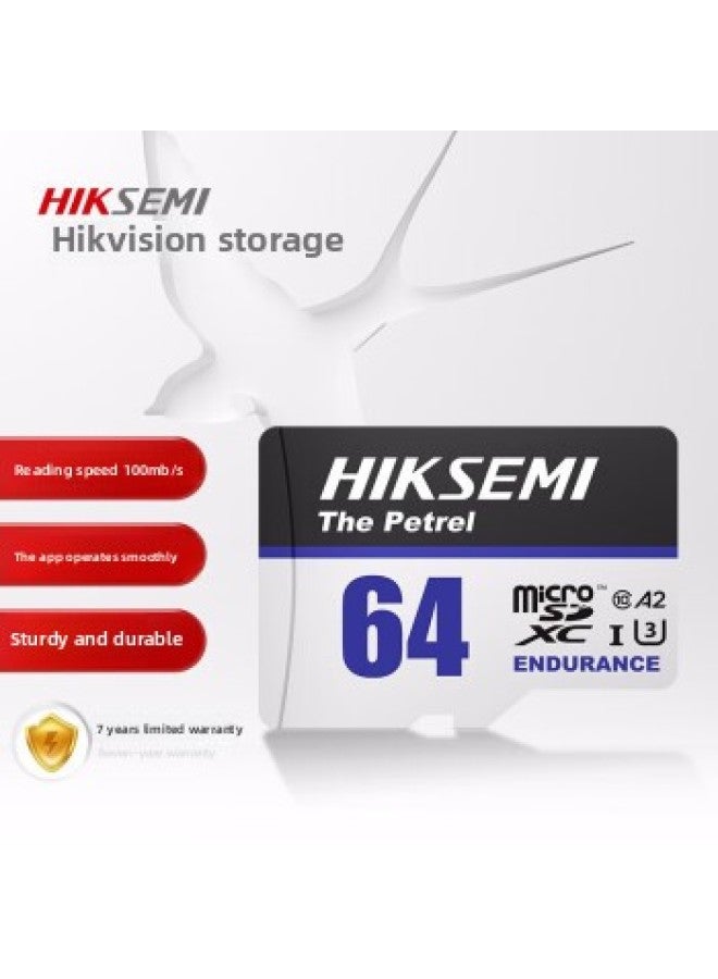 Hikang Storage (HIKSEMI)64GB TF(MicroSD) Memory Card U3 C10 A1 4K Video-Color:Haiyan Series Speeding Blue Card-Capacity:64GB