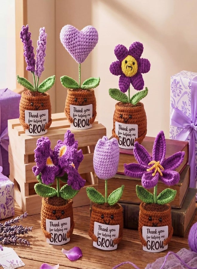 Threehoney 6 Pcs Teacher Appreciation Gifts Thank You for Helping Me Grow Gifts Emotional Handmade Positive Flower Crochet with Card Thank You Crochet for Women Teacher Birthday - Image 1