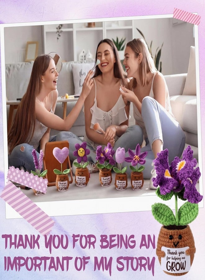 Threehoney 6 Pcs Teacher Appreciation Gifts Thank You for Helping Me Grow Gifts Emotional Handmade Positive Flower Crochet with Card Thank You Crochet for Women Teacher Birthday - Image 5
