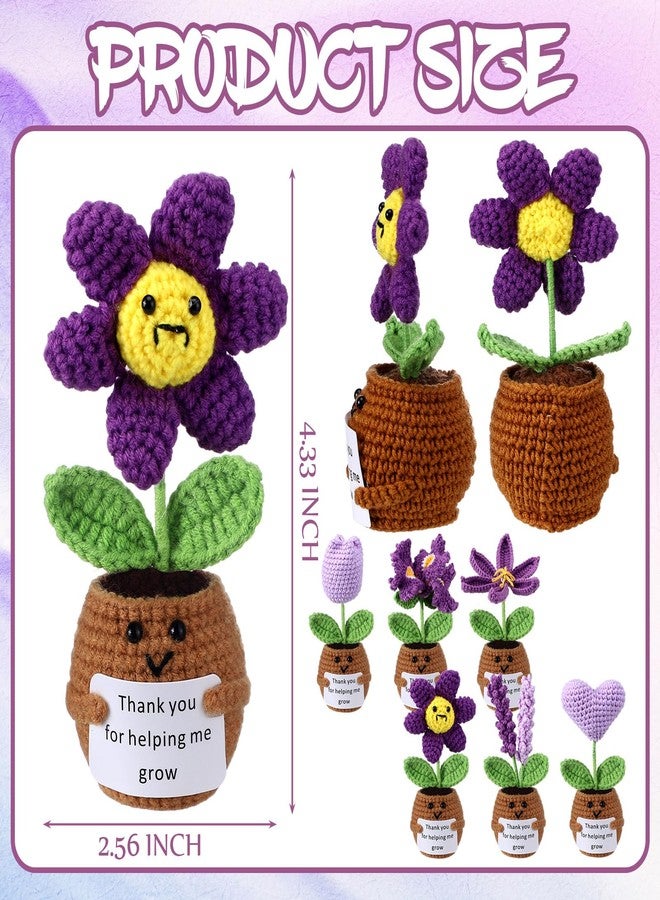 Threehoney 6 Pcs Teacher Appreciation Gifts Thank You for Helping Me Grow Gifts Emotional Handmade Positive Flower Crochet with Card Thank You Crochet for Women Teacher Birthday - Image 2