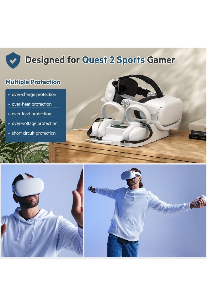 قاعدة شحن لجهاز VR Quest 2، حامل شحن لجهاز Oculus/Meta Quest 2، محطة شحن سريعة لجهاز VR ووحدات التحكم، شحن سريع مع مصباح LED ملون - Image 3