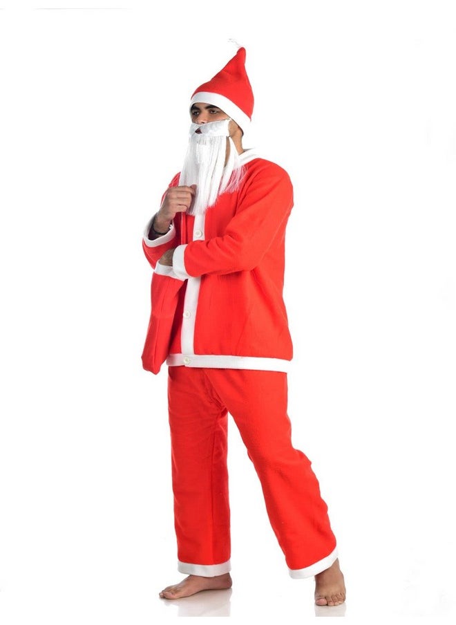 BookMyCostume BookMyCostume Fleece Adults Santa Claus Suit with Premium Beard Complete Set Christmas Adults Fancy Dress Costume - Premium Adult XL,Multicolor  - Image 4