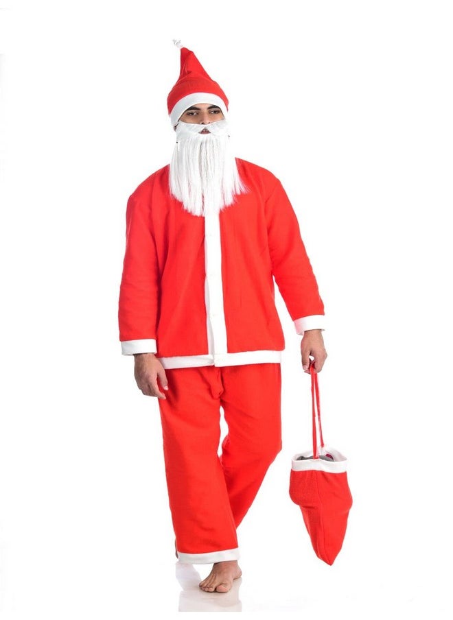 BookMyCostume BookMyCostume Fleece Adults Santa Claus Suit with Premium Beard Complete Set Christmas Adults Fancy Dress Costume - Premium Adult XL,Multicolor  - Image 1