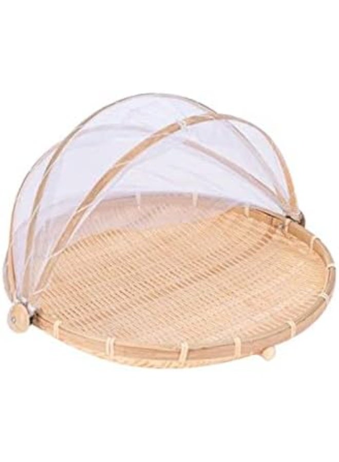 Xshelley round bamboo tent basket with lid, vegetables/fruits, bread, storage basket (11.8 inches in diameter) - Image 1