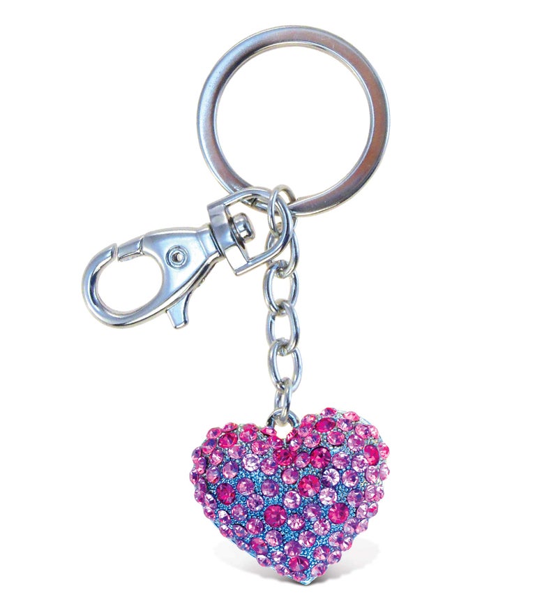 Puzzled Pink Heart Sparkling Charm Keychain - Image 1