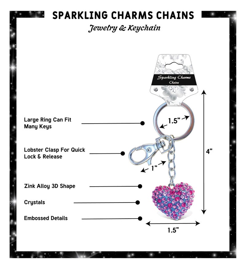 Puzzled Pink Heart Sparkling Charm Keychain - Image 2