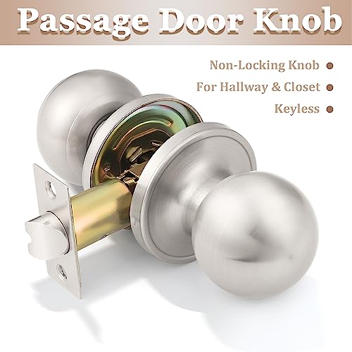 Probrico(10 Pack Hall/Closet Room Round Door Knob,Passage Function for Hall/Closet,Interior Door Door Lock Handle Satin Nickel Finish, Keyless(Non-Locking Knobs) Interior Door Handles Locks - Image 2