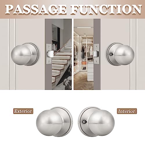Probrico(10 Pack Hall/Closet Room Round Door Knob,Passage Function for Hall/Closet,Interior Door Door Lock Handle Satin Nickel Finish, Keyless(Non-Locking Knobs) Interior Door Handles Locks - Image 4