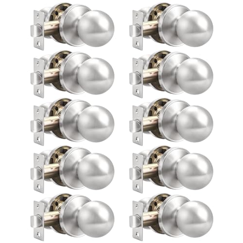 Probrico(10 Pack Hall/Closet Room Round Door Knob,Passage Function for Hall/Closet,Interior Door Door Lock Handle Satin Nickel Finish, Keyless(Non-Locking Knobs) Interior Door Handles Locks - Image 1