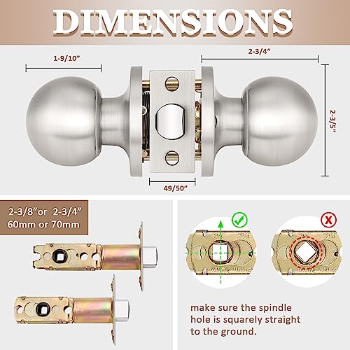 Probrico(10 Pack Hall/Closet Room Round Door Knob,Passage Function for Hall/Closet,Interior Door Door Lock Handle Satin Nickel Finish, Keyless(Non-Locking Knobs) Interior Door Handles Locks - Image 5