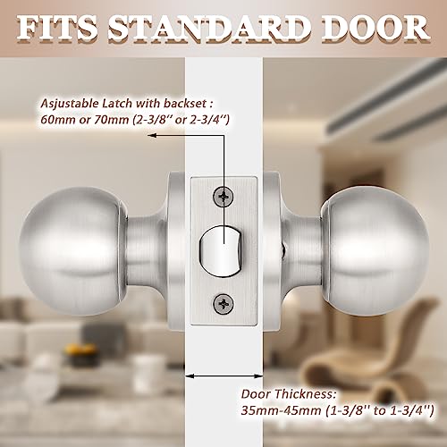 Probrico(10 Pack Hall/Closet Room Round Door Knob,Passage Function for Hall/Closet,Interior Door Door Lock Handle Satin Nickel Finish, Keyless(Non-Locking Knobs) Interior Door Handles Locks - Image 3