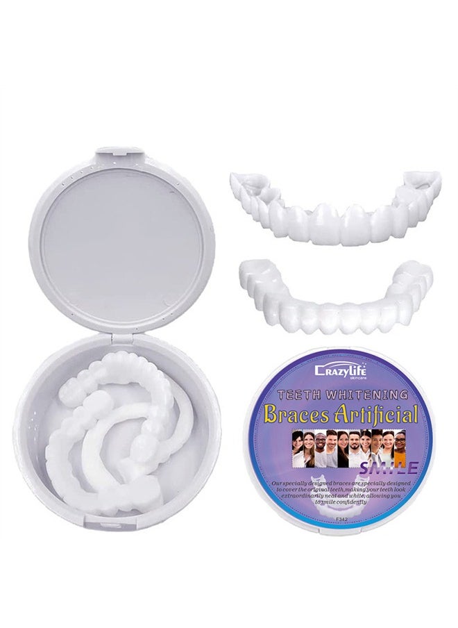 Crazylife Instant Veneers Dentures, Upper Lower Teeth Artificial Dentures Silicone Prosthetic Teeth Decoration, Cosmetic Veneers Teeth Temporary Fake Teeth Smile Teeth Veneers, for Men Women with Bad Teeth  - Image 3