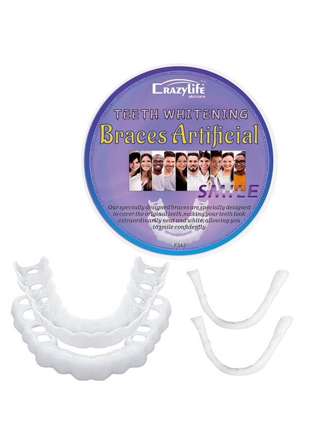 Crazylife Instant Veneers Dentures, Upper Lower Teeth Artificial Dentures Silicone Prosthetic Teeth Decoration, Cosmetic Veneers Teeth Temporary Fake Teeth Smile Teeth Veneers, for Men Women with Bad Teeth  - Image 2