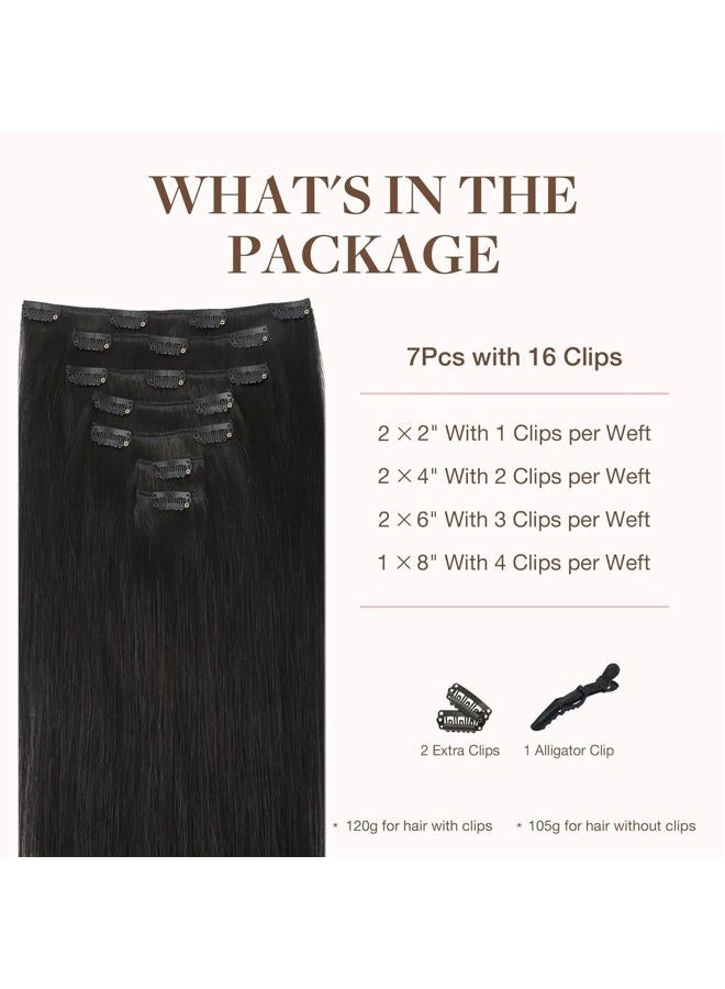 Goo-Goo Clip in Hair Extensions Real Human Hair, 18inch 120g 7Pcs, #1B Natural black, Remy Human Hair Extensions Clip ins for Women, Natural Human Hair - Image 2