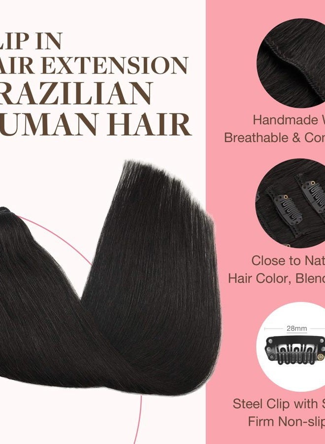 Goo-Goo Clip in Hair Extensions Real Human Hair, 18inch 120g 7Pcs, #1B Natural black, Remy Human Hair Extensions Clip ins for Women, Natural Human Hair - Image 3