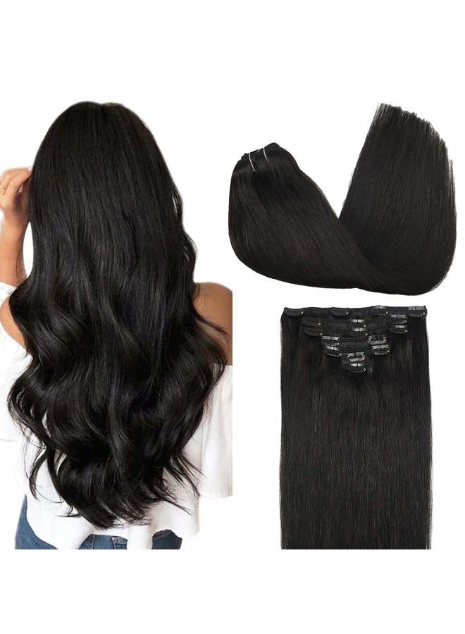 Goo-Goo Clip in Hair Extensions Real Human Hair, 18inch 120g 7Pcs, #1B Natural black, Remy Human Hair Extensions Clip ins for Women, Natural Human Hair - Image 1