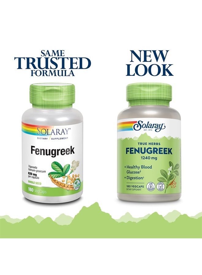SOLARAY Fenugreek Seed 1240 mg, Healthy Digestion Support and More, Vegan and Lab Verified for Quality, 90 Servings, 180 VegCaps - Image 1
