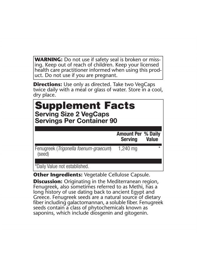 SOLARAY Fenugreek Seed 1240 mg, Healthy Digestion Support and More, Vegan and Lab Verified for Quality, 90 Servings, 180 VegCaps - Image 2