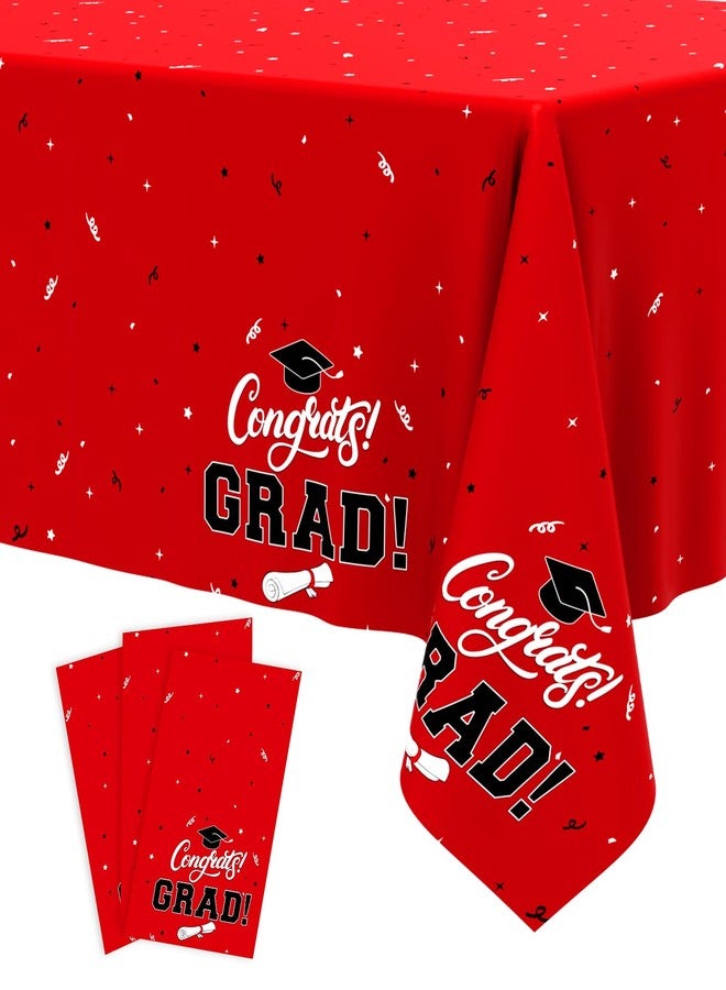 Tbsone Graduation Tablecloth 2026, 3 Pack Disposable Plastic Table Covers 54" x 108", Congrats Grad Party Supplies for College & High School Graduation (Red) - Image 1